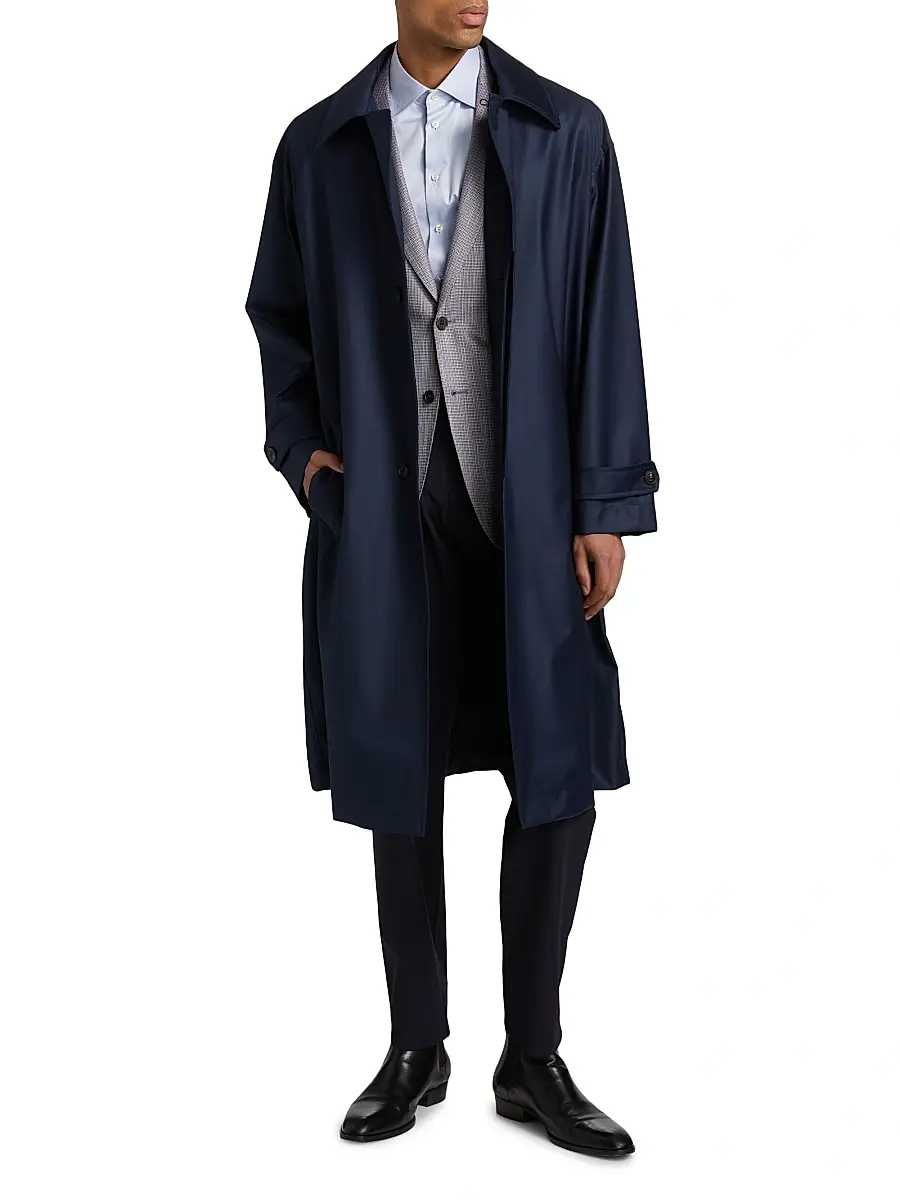 Emporio Armani Men's Wool Belted Trench Coat | Thumbnail 2 Emporio Armani Men's Wool Belted Trench Coat | Thumbnail 2