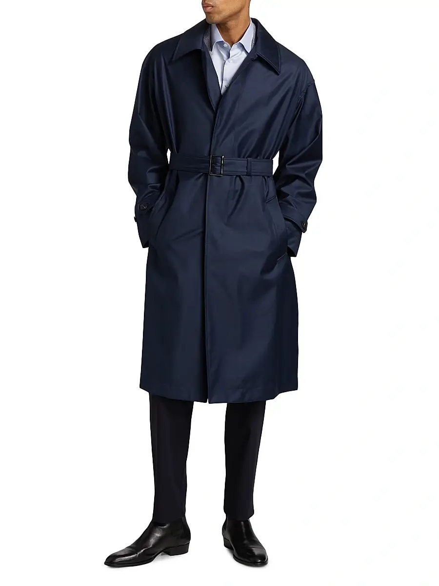 Emporio Armani Men's Wool Belted Trench Coat | Thumbnail 3 Emporio Armani Men's Wool Belted Trench Coat | Thumbnail 3