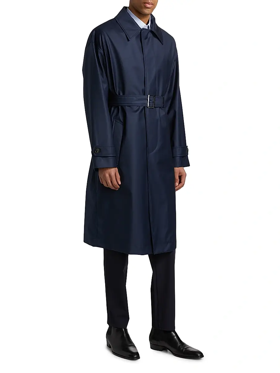 Emporio Armani Men's Wool Belted Trench Coat | Thumbnail 4 Emporio Armani Men's Wool Belted Trench Coat | Thumbnail 4