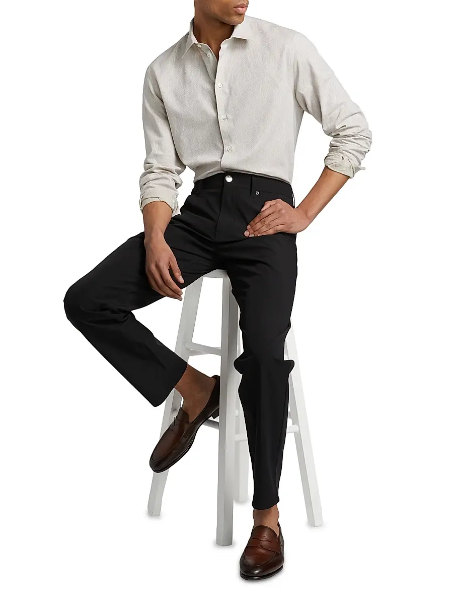 Emporio Armani Men's Linen-Cotton Cross-Stitch Shirt | Thumbnail 2 Emporio Armani Men's Linen-Cotton Cross-Stitch Shirt | Thumbnail 2