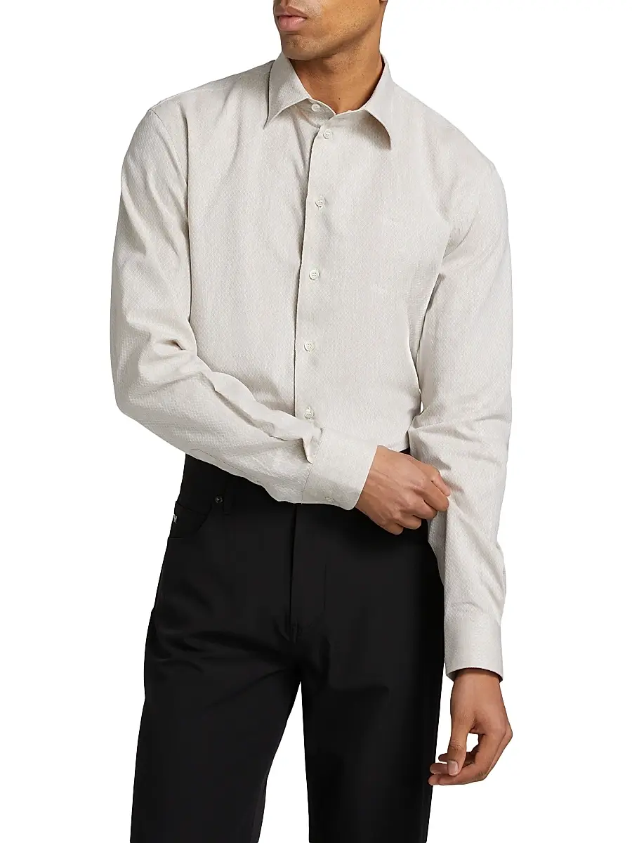 Emporio Armani Men's Linen-Cotton Cross-Stitch Shirt | Thumbnail 3 Emporio Armani Men's Linen-Cotton Cross-Stitch Shirt | Thumbnail 3