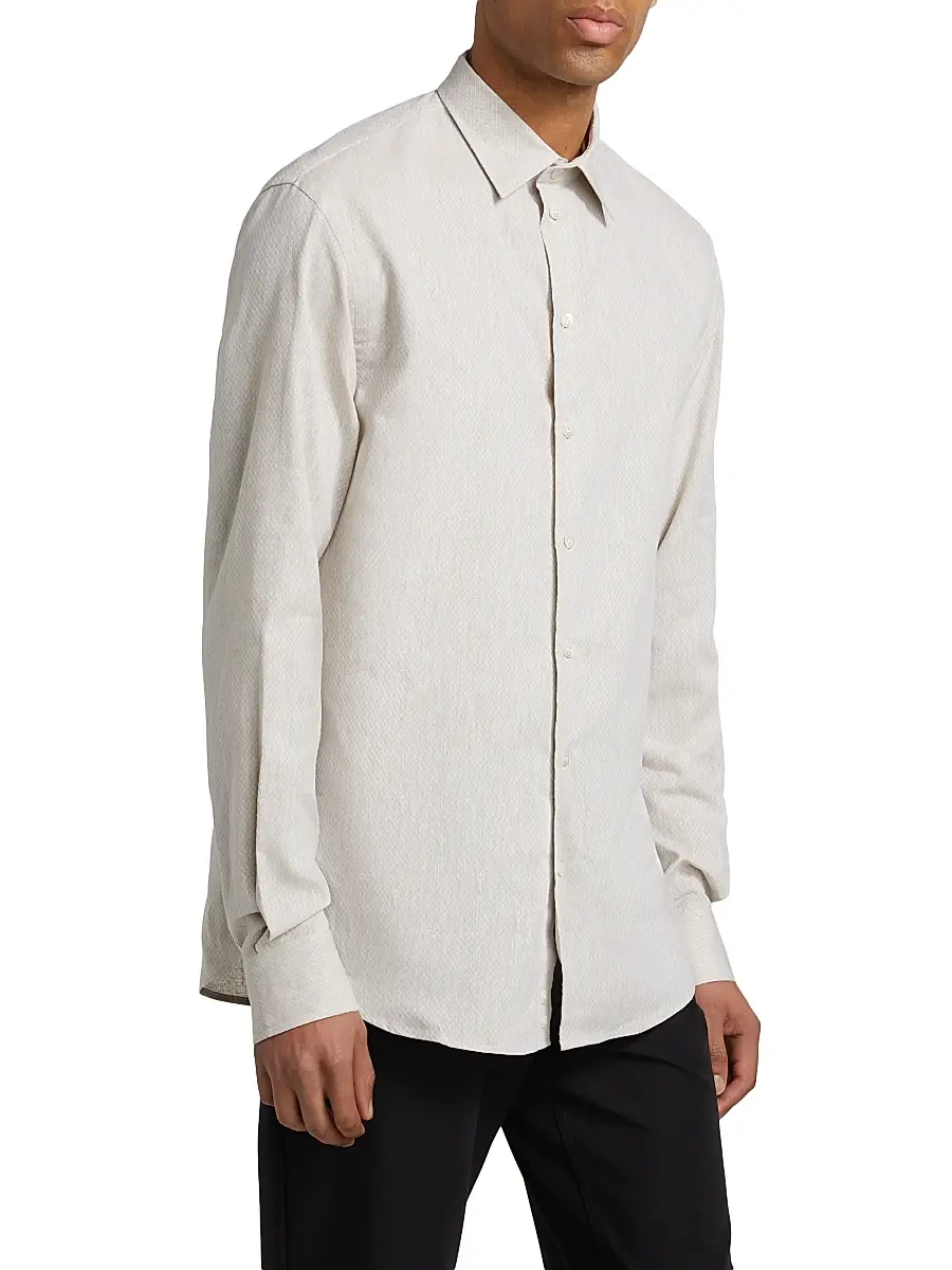 Emporio Armani Men's Linen-Cotton Cross-Stitch Shirt | Thumbnail 4 Emporio Armani Men's Linen-Cotton Cross-Stitch Shirt | Thumbnail 4