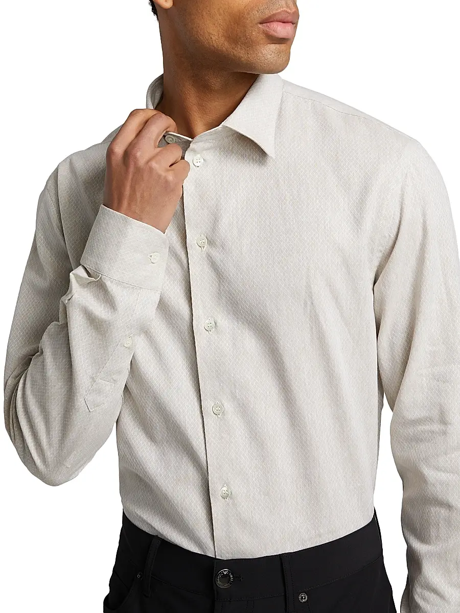 Emporio Armani Men's Linen-Cotton Cross-Stitch Shirt | Thumbnail 6 Emporio Armani Men's Linen-Cotton Cross-Stitch Shirt | Thumbnail 6