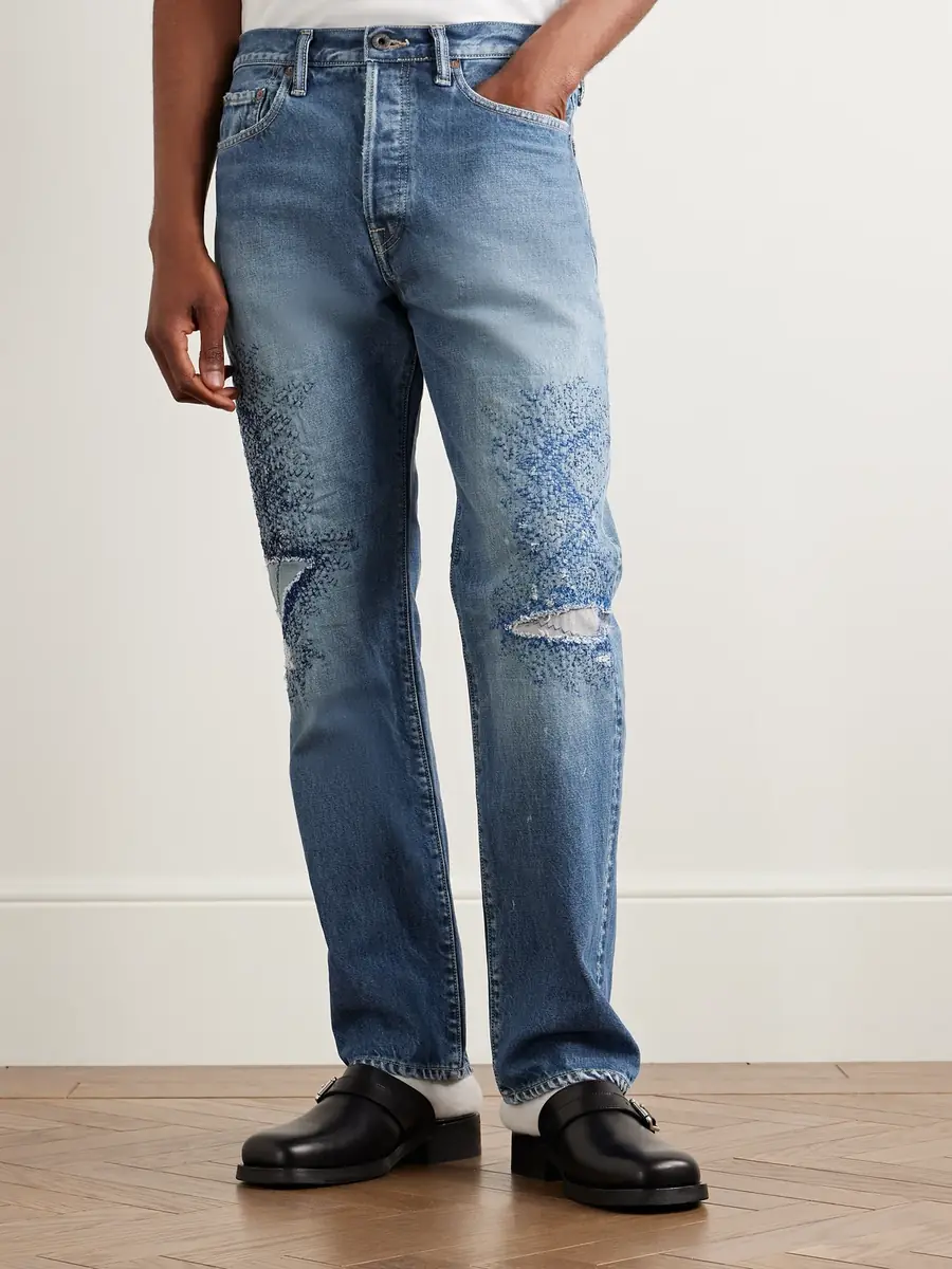 KAPITAL Monkey CISCO Straight-Leg Distressed Embroidered Jeans - Men | Thumbnail 3