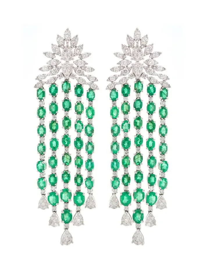 15.26ct Emerald Diamond 18K Gold Dangle Drop Earrings 15.26ct Emerald Diamond 18K Gold Dangle Drop Earrings
