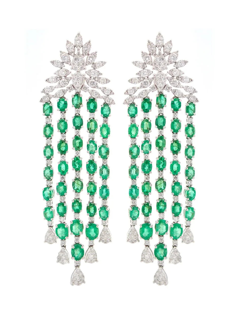 15.26ct Emerald Diamond 18K Gold Dangle Drop Earrings 15.26ct Emerald Diamond 18K Gold Dangle Drop Earrings