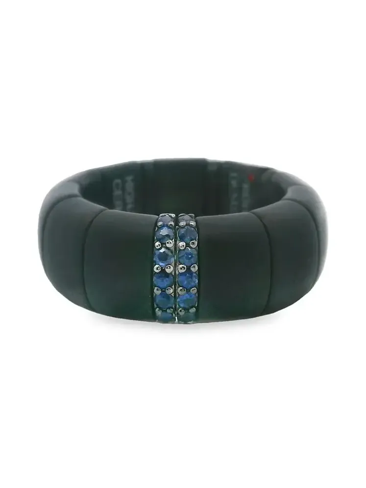 Two Blue Sapphire Black Pura Stretch Ring