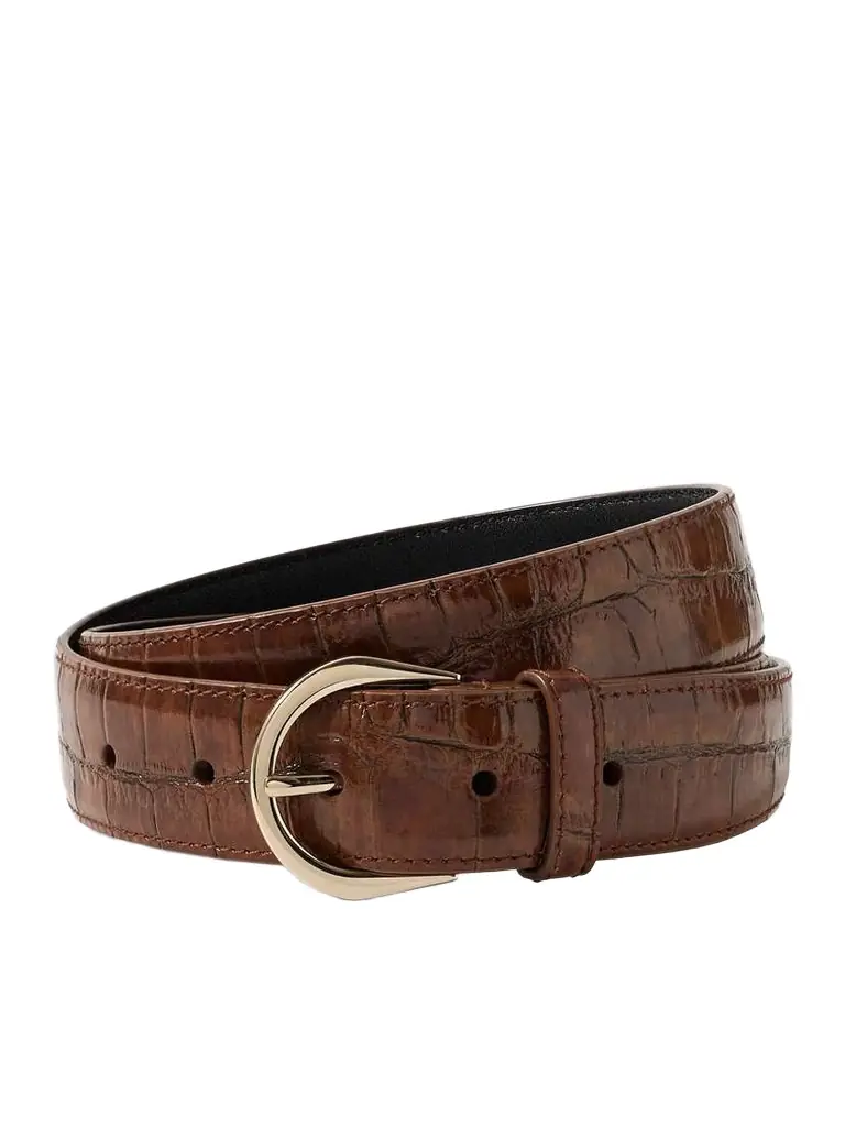 Croc-effect Leather Belt