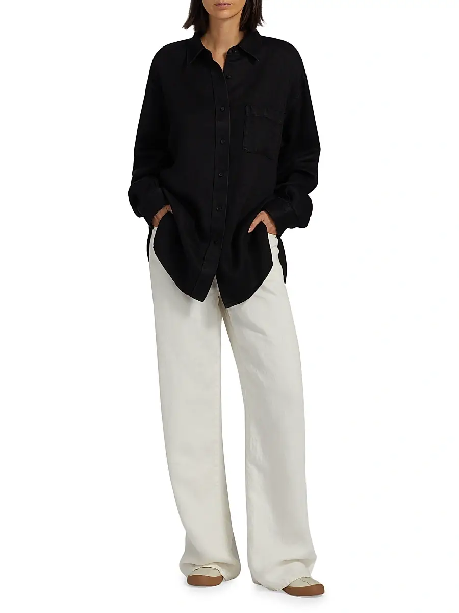 The Row Women's Nesson Linen Oversized Pocket Shirt - Black | Thumbnail 2 The Row Women's Nesson Linen Oversized Pocket Shirt - Black | Thumbnail 2