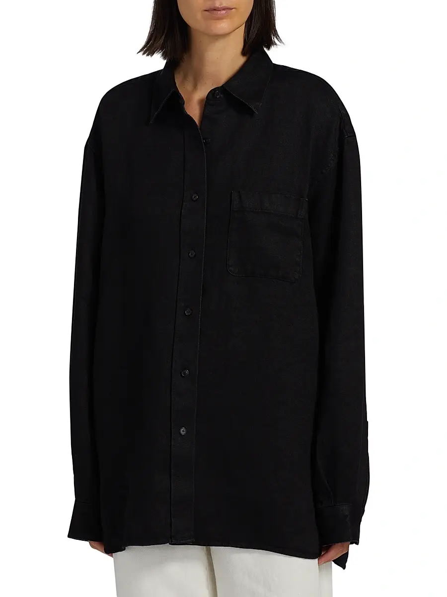 The Row Women's Nesson Linen Oversized Pocket Shirt - Black | Thumbnail 3 The Row Women's Nesson Linen Oversized Pocket Shirt - Black | Thumbnail 3