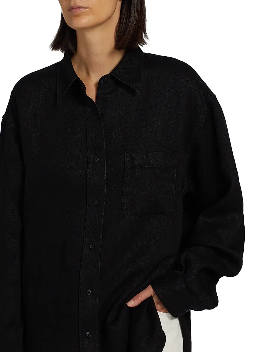 The Row Women's Nesson Linen Oversized Pocket Shirt - Black | Thumbnail 6 The Row Women's Nesson Linen Oversized Pocket Shirt - Black | Thumbnail 6
