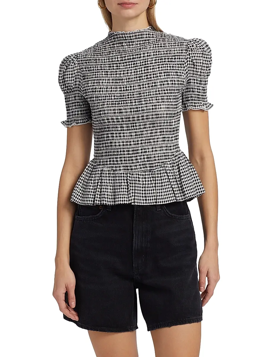 Reformation Women's Aggie Gingham Check Peplum Top | Thumbnail 3