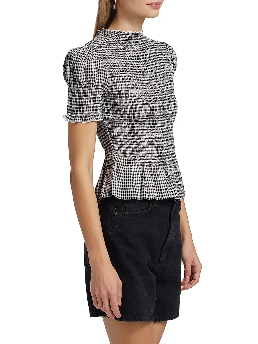 Reformation Women's Aggie Gingham Check Peplum Top | Thumbnail 4