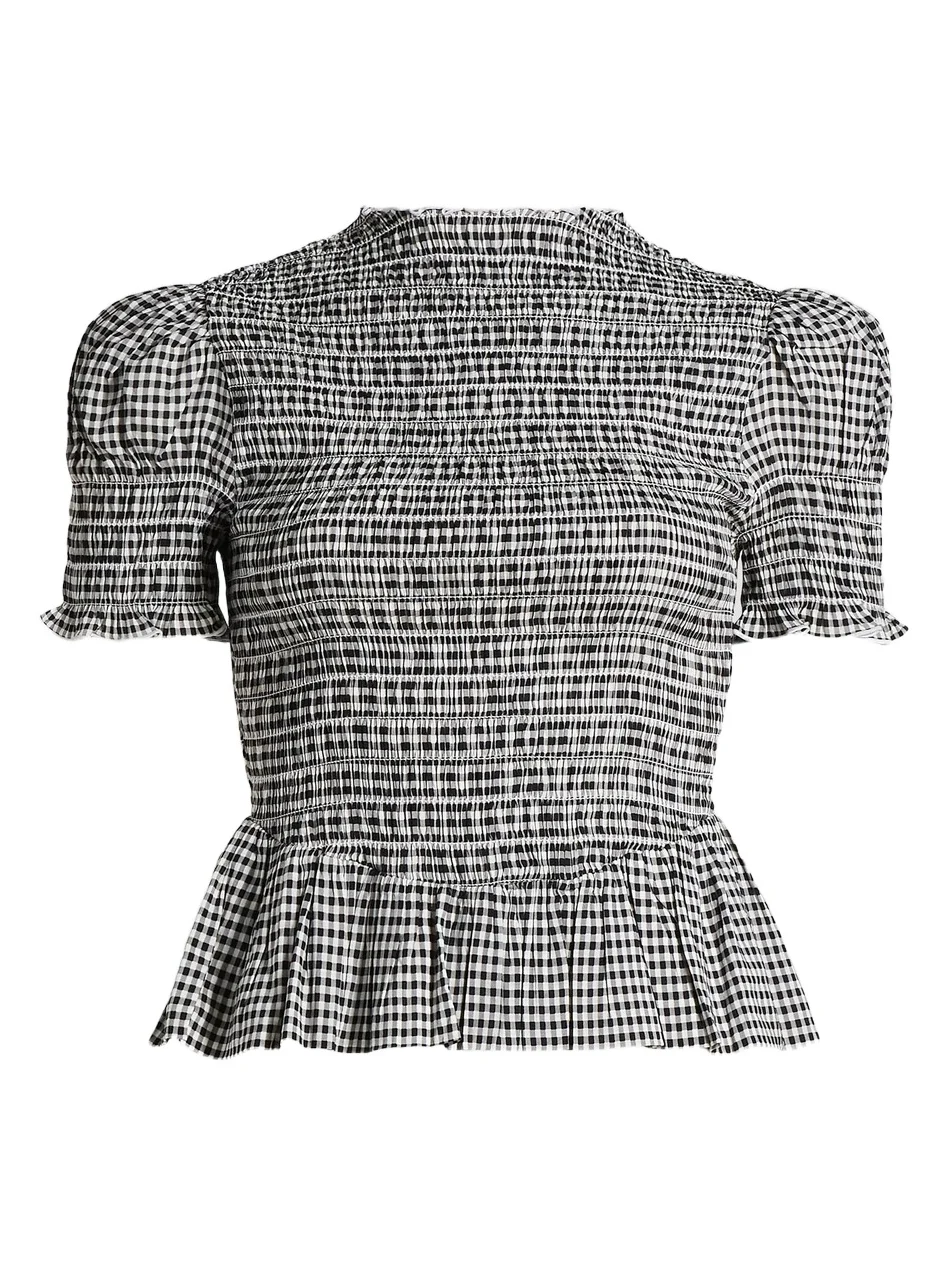 Reformation Women's Aggie Gingham Check Peplum Top