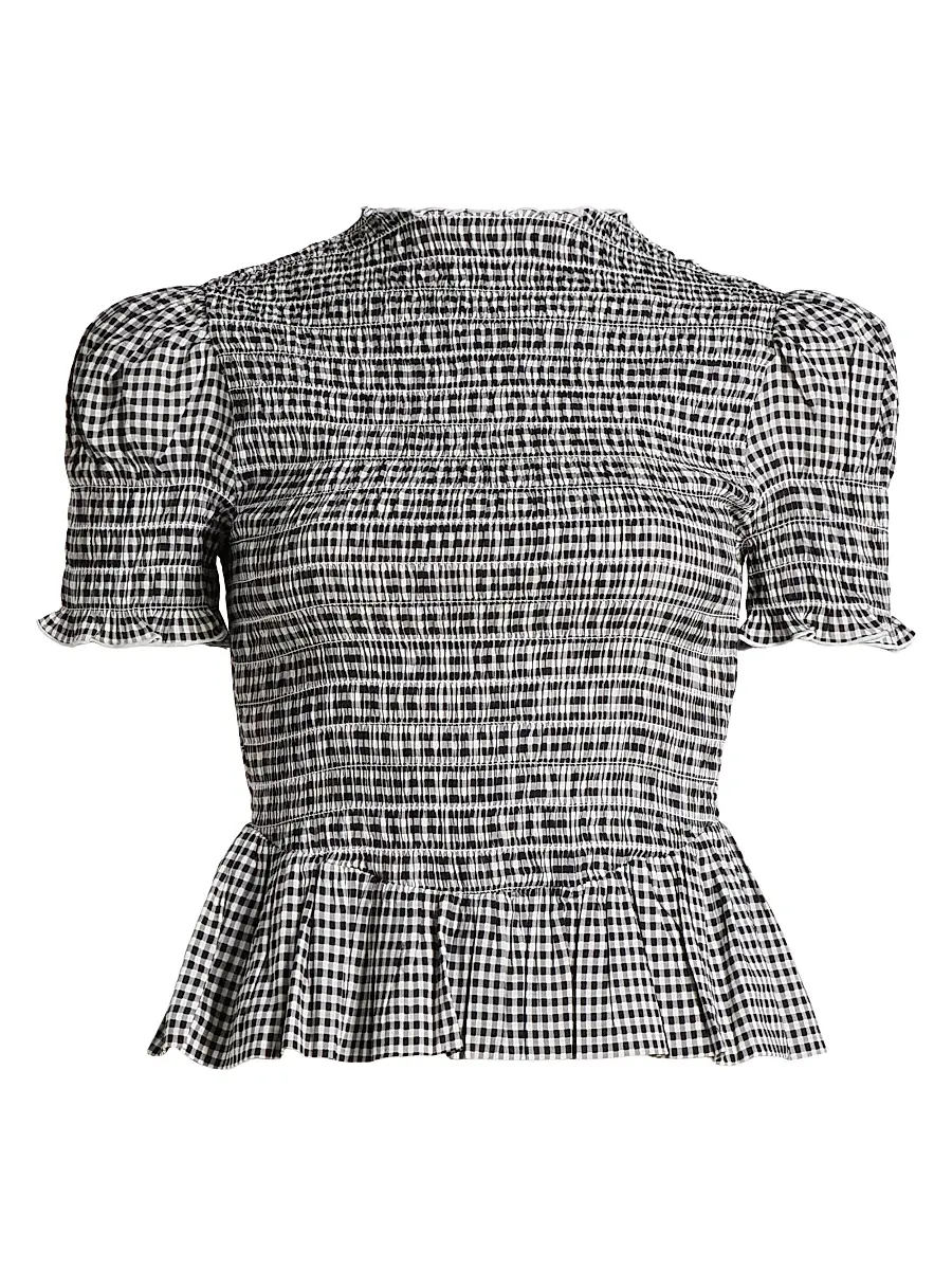 Reformation Women's Aggie Gingham Check Peplum Top - Remy Check | Image 1 Reformation Women's Aggie Gingham Check Peplum Top - Remy Check | Image 1