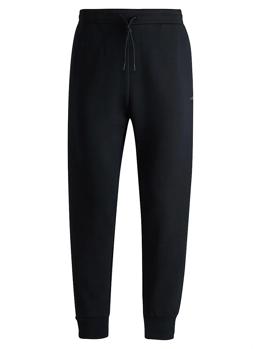 BOSS Men's Stretch-Cotton Tracksuit Bottoms with Logo Print - Black | Image 1 BOSS Men's Stretch-Cotton Tracksuit Bottoms with Logo Print - Black | Image 1