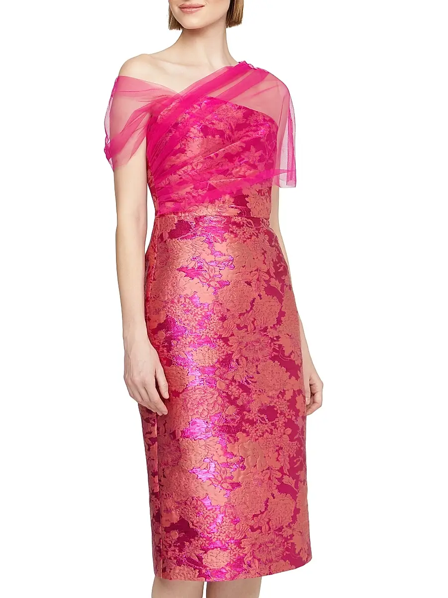 THEIA Women's Judy Brocade Asymmetric Shawl Cocktail Dress | Thumbnail 2 THEIA Women's Judy Brocade Asymmetric Shawl Cocktail Dress | Thumbnail 2