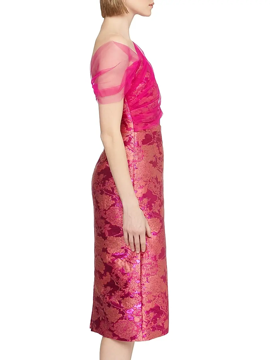 THEIA Women's Judy Brocade Asymmetric Shawl Cocktail Dress | Thumbnail 4 THEIA Women's Judy Brocade Asymmetric Shawl Cocktail Dress | Thumbnail 4
