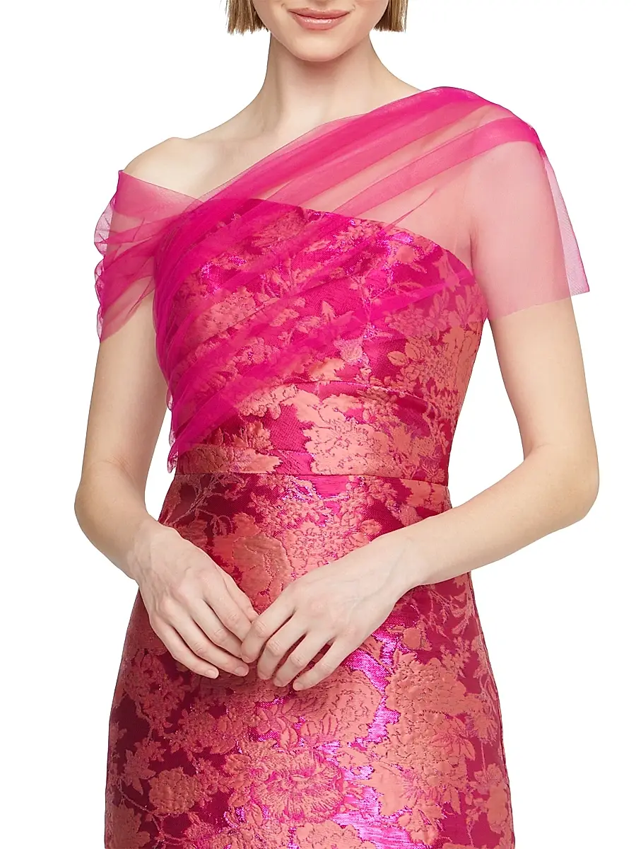 THEIA Women's Judy Brocade Asymmetric Shawl Cocktail Dress | Thumbnail 6 THEIA Women's Judy Brocade Asymmetric Shawl Cocktail Dress | Thumbnail 6