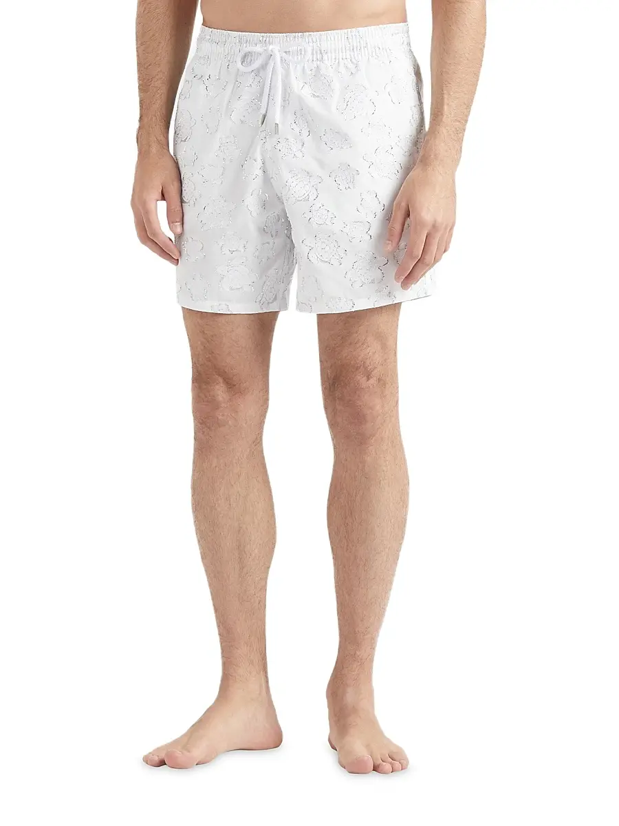 Vilebrequin Men's Metallic Jacquard Swim Shorts - Blanc | Thumbnail 3 Vilebrequin Men's Metallic Jacquard Swim Shorts - Blanc | Thumbnail 3