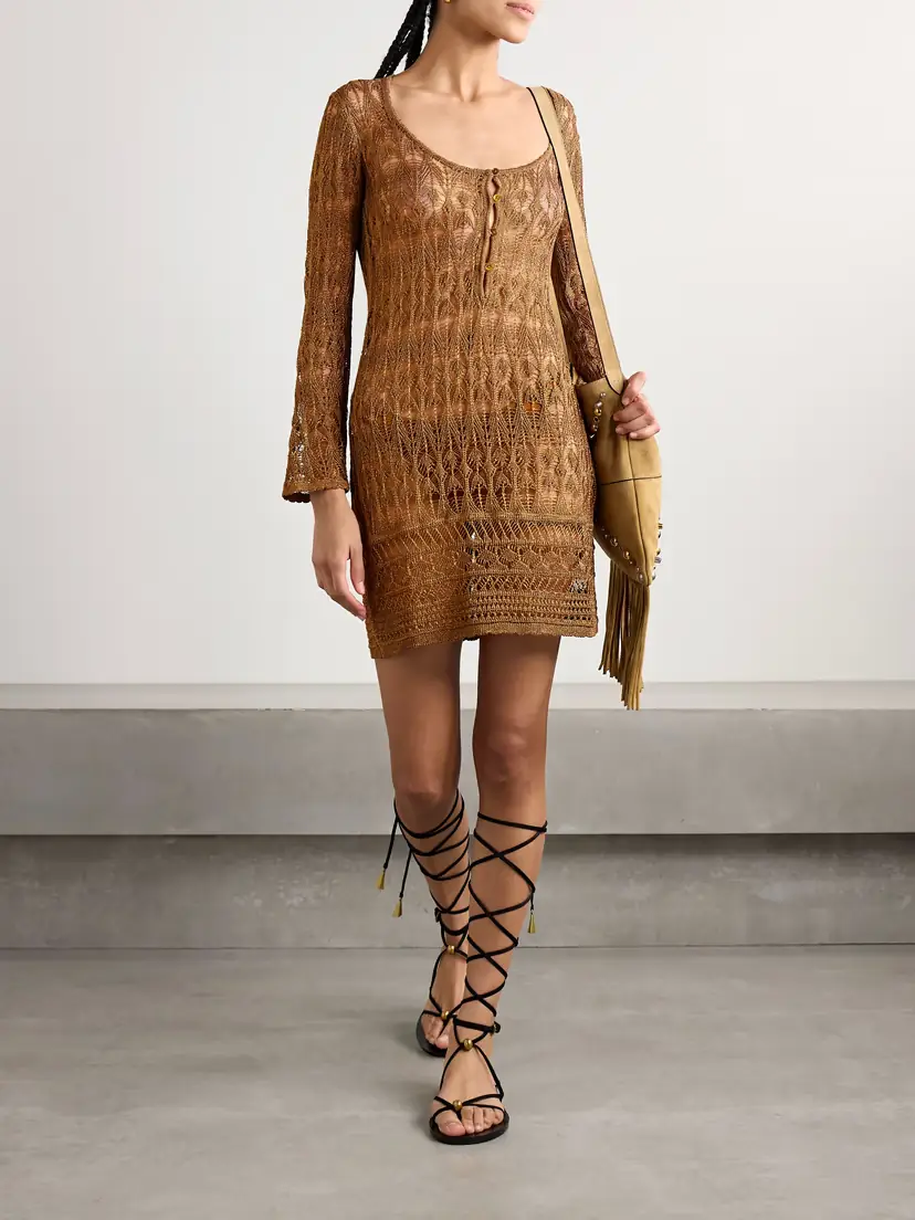 Isabel Marant Pia Metallic Crocheted Mini Dress | Thumbnail 2