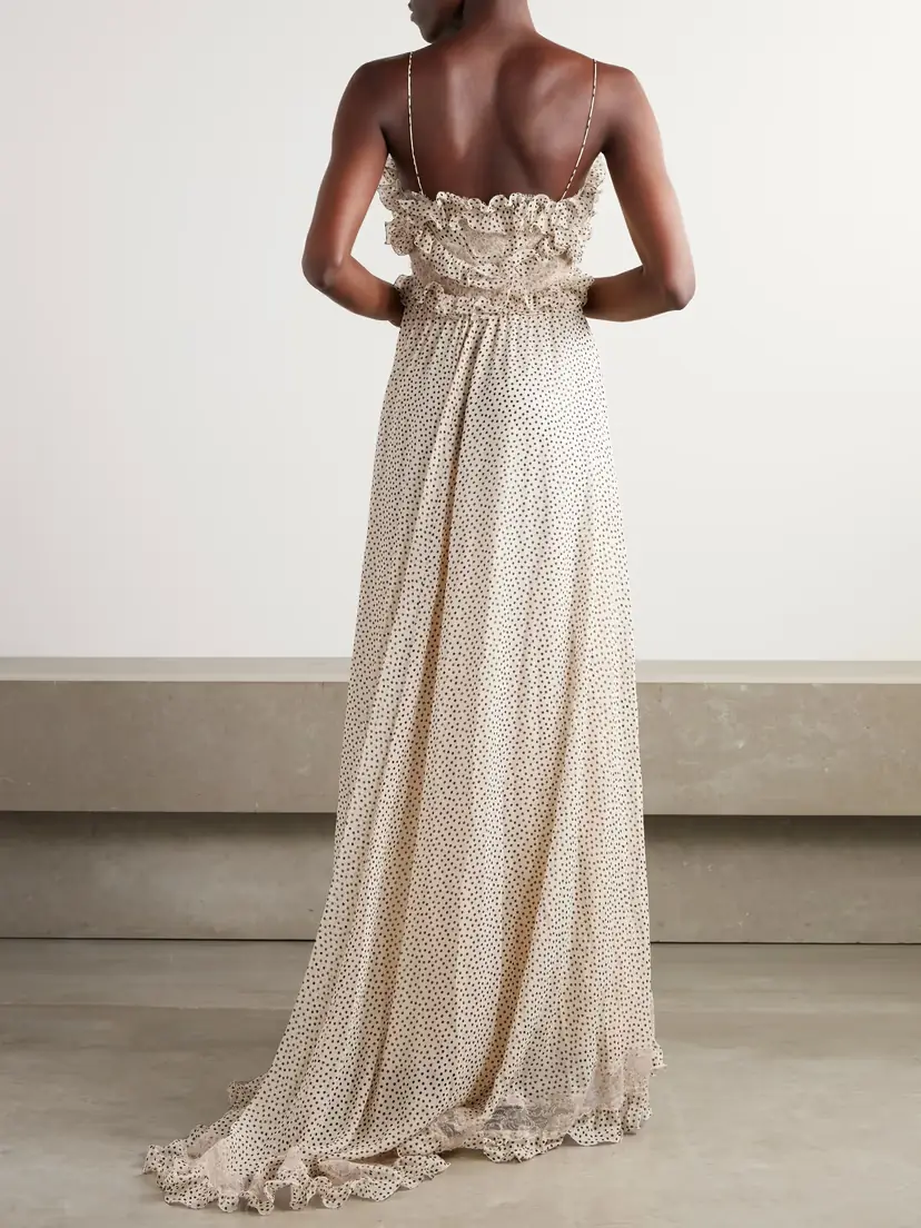Valentino Garavani Lace-trimmed Ruffled Polka-dot Silk-georgette Gown | Thumbnail 4 Valentino Garavani Lace-trimmed Ruffled Polka-dot Silk-georgette Gown | Thumbnail 4