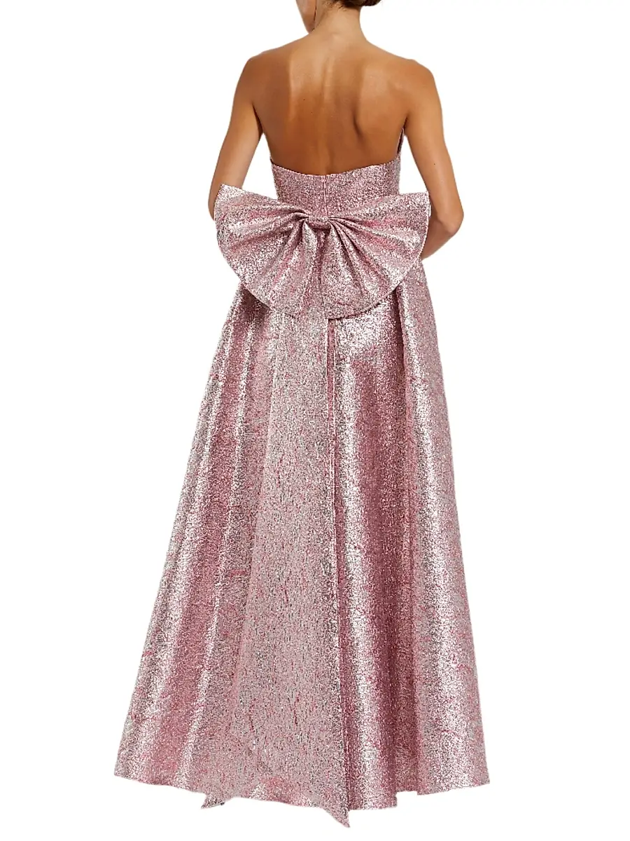 Mac Duggal Women's Evening Metallic Brocade Bow Strapless Gown | Thumbnail 2 Mac Duggal Women's Evening Metallic Brocade Bow Strapless Gown | Thumbnail 2