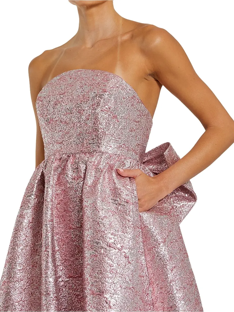 Mac Duggal Women's Evening Metallic Brocade Bow Strapless Gown | Thumbnail 3 Mac Duggal Women's Evening Metallic Brocade Bow Strapless Gown | Thumbnail 3