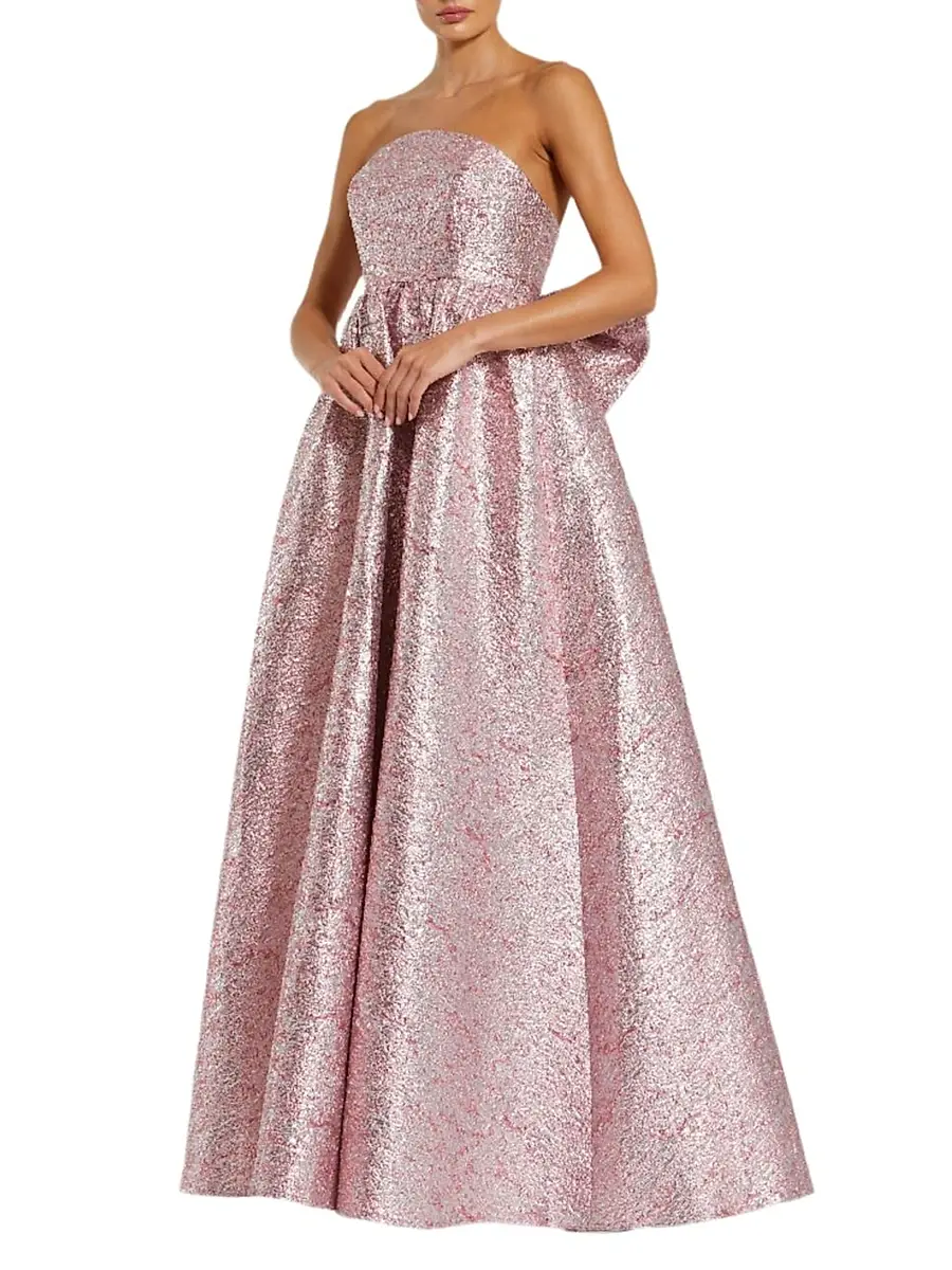 Mac Duggal Women's Evening Metallic Brocade Bow Strapless Gown