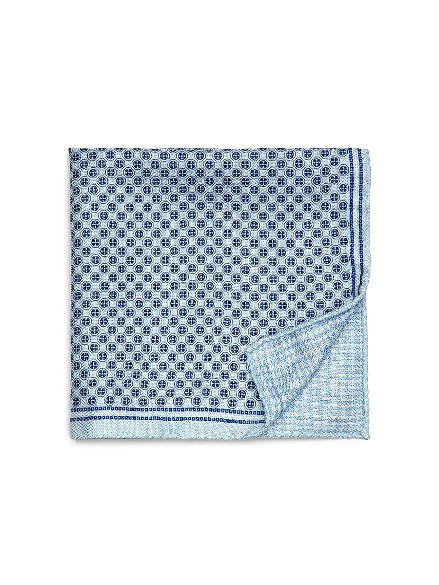 Saks Fifth Avenue Men's Circle-Print Silk Pocket Square - Sky | Image 1 Saks Fifth Avenue Men's Circle-Print Silk Pocket Square - Sky | Image 1