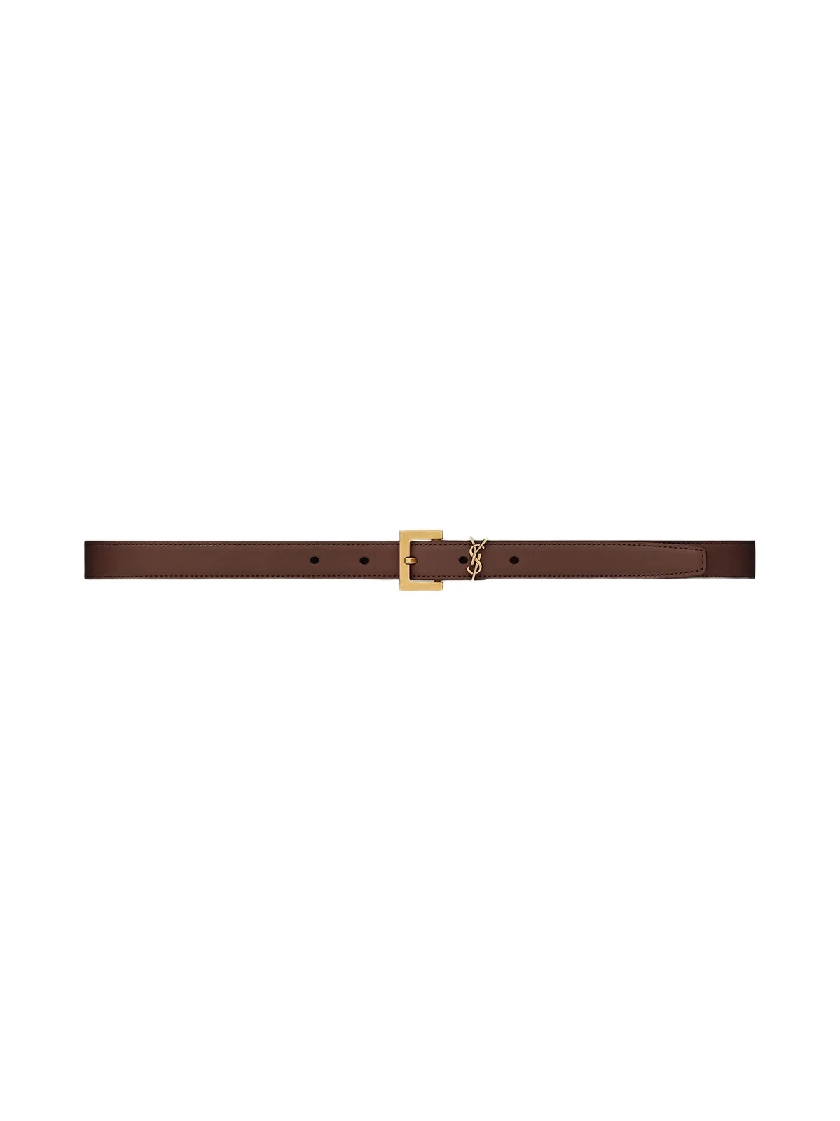 Saint Laurent Women's Cassandre Thin Belt with Square Buckle in Smooth Leather - Red Tan