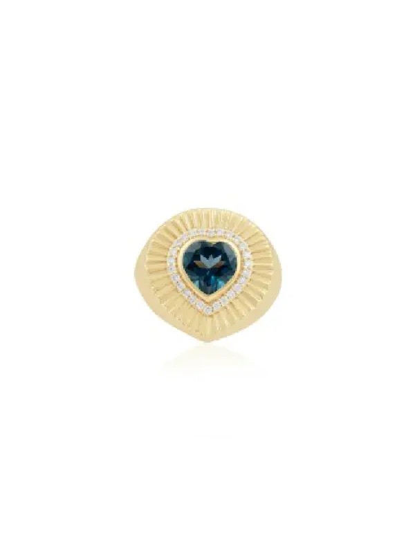 2.72ct Blue Topaz Diamond 14K Gold Heart Ring