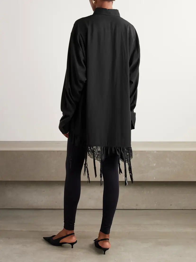 Balenciaga Fringed Lace-trimmed Lyocell-poplin Shirt | Thumbnail 3