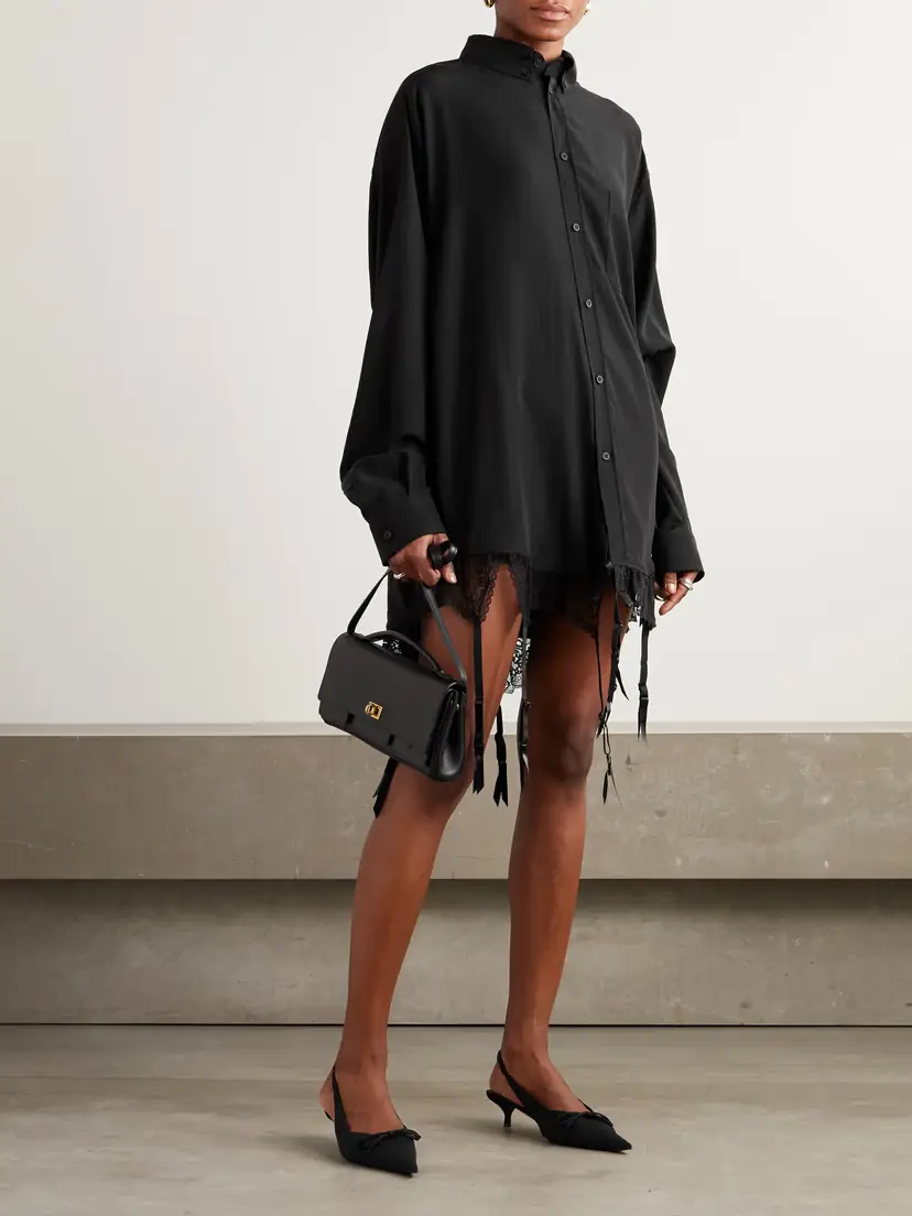 Balenciaga Fringed Lace-trimmed Lyocell-poplin Shirt | Thumbnail 4