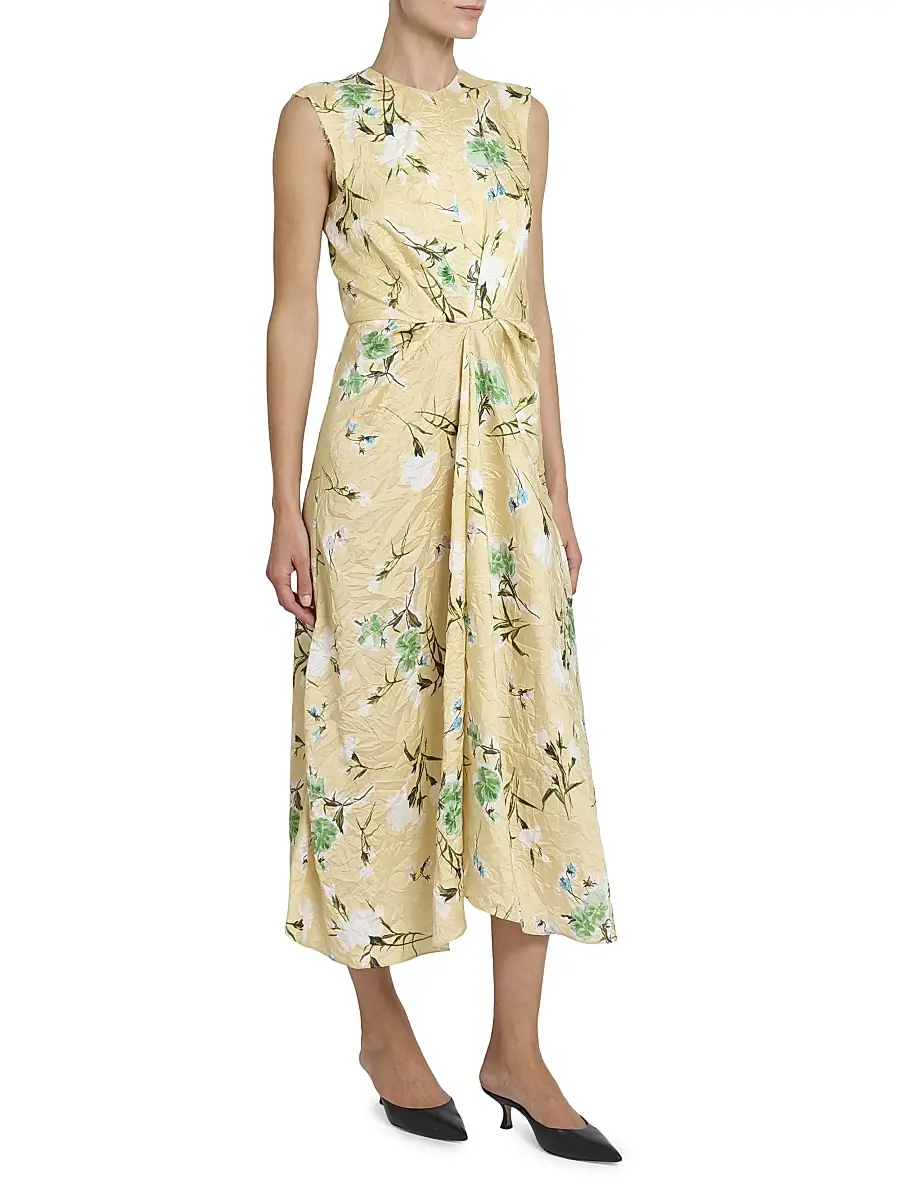 Erdem Women's Floral Pencil Tucked Midi-Dress - Marguerite Floral Lemon Ice | Thumbnail 2 Erdem Women's Floral Pencil Tucked Midi-Dress - Marguerite Floral Lemon Ice | Thumbnail 2