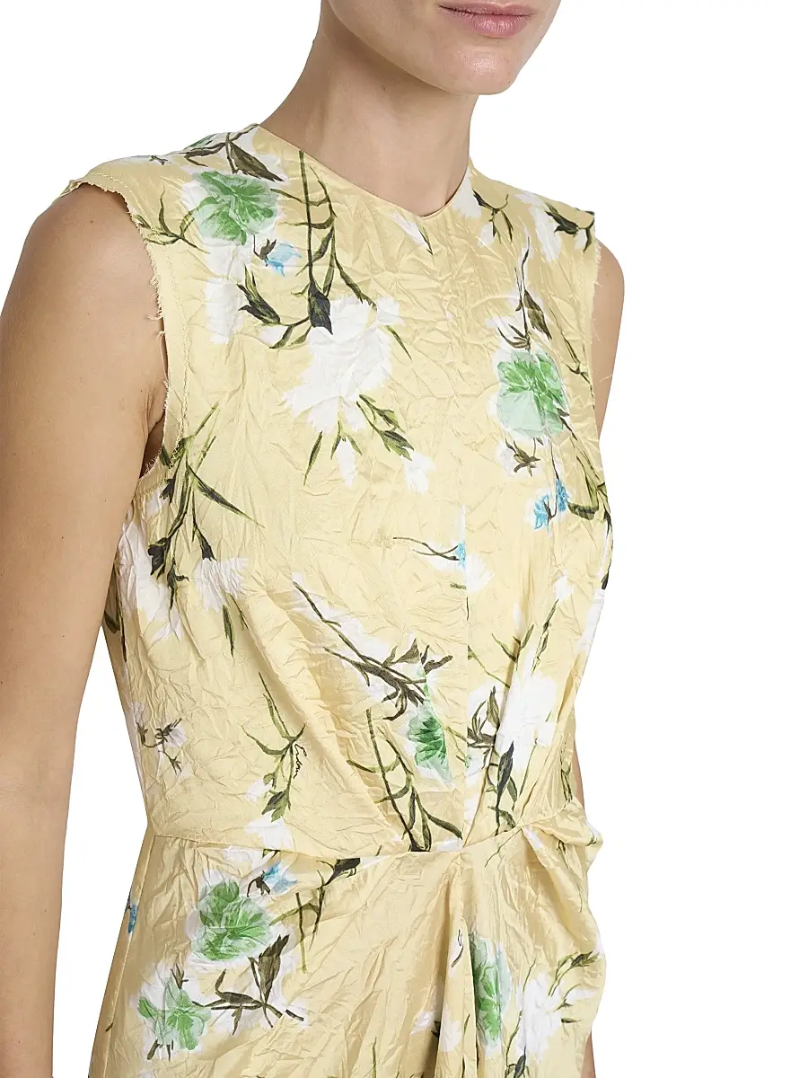 Erdem Women's Floral Pencil Tucked Midi-Dress - Marguerite Floral Lemon Ice | Thumbnail 6 Erdem Women's Floral Pencil Tucked Midi-Dress - Marguerite Floral Lemon Ice | Thumbnail 6