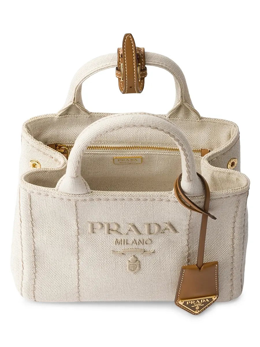 Prada Women's Linen Blend Mini Handbag - Beige Khaki | Thumbnail 4