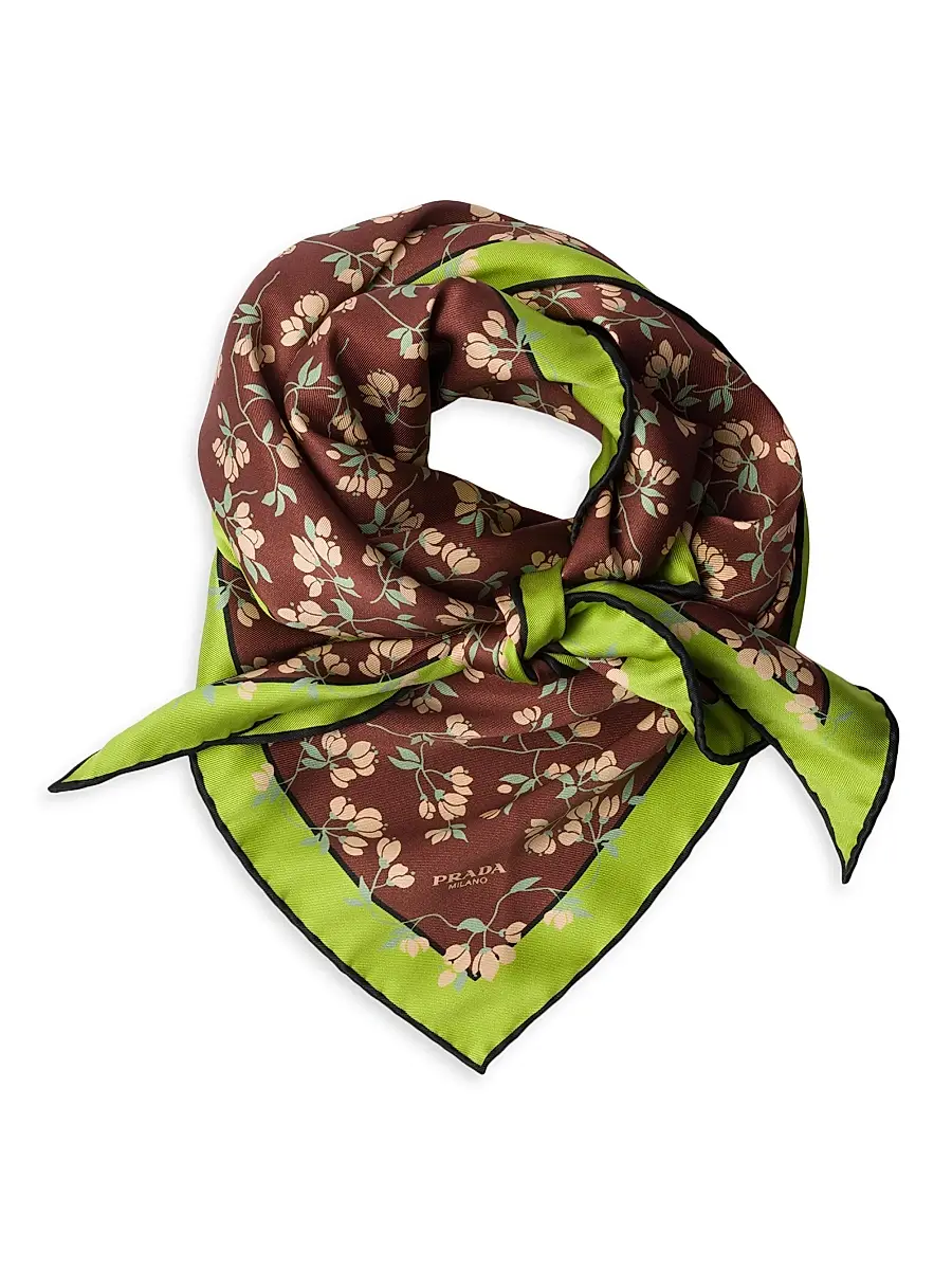 Prada Women's Triangular Printed Silk Twill Scarf | Thumbnail 2 Prada Women's Triangular Printed Silk Twill Scarf | Thumbnail 2