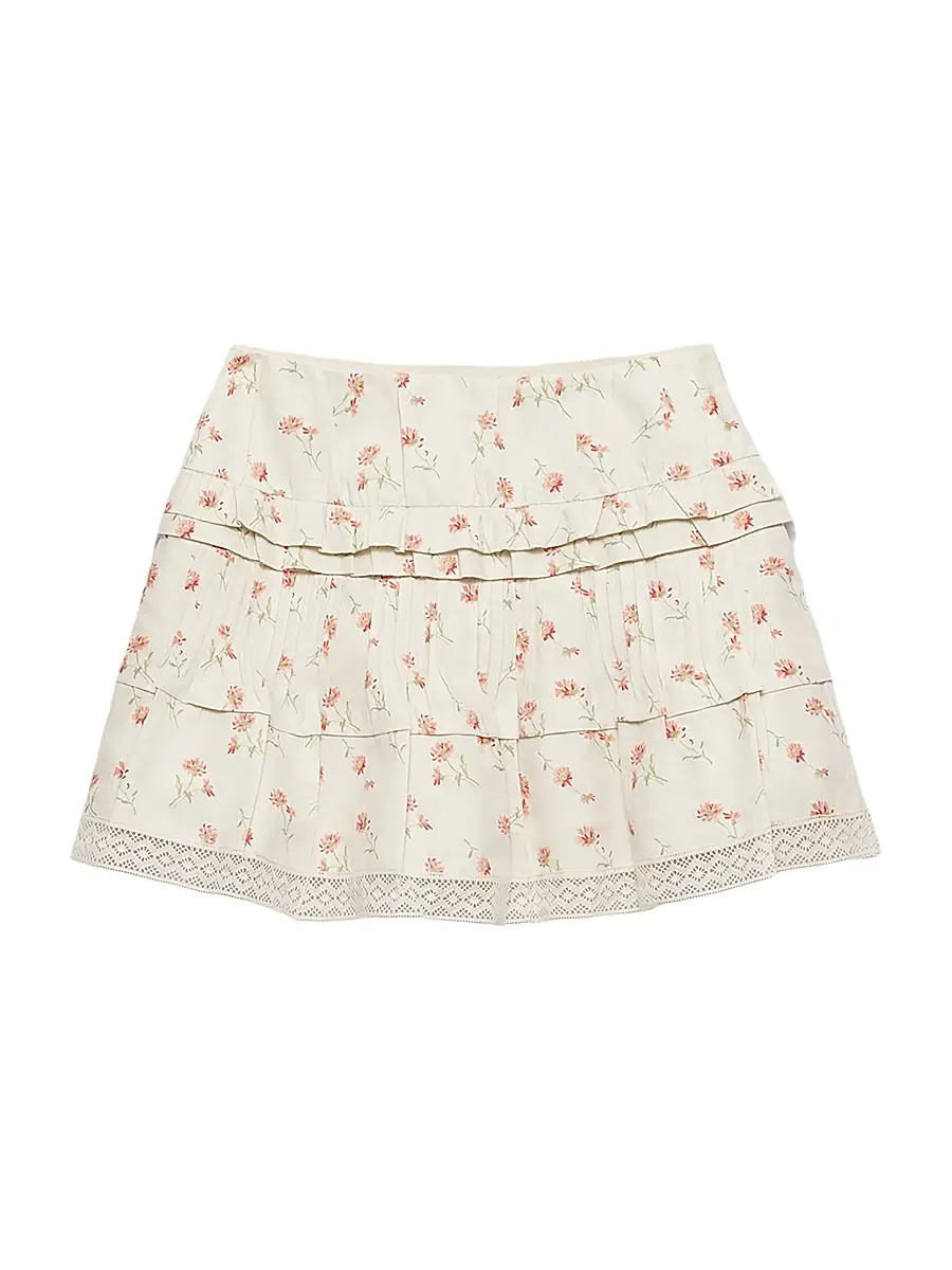 Prada Women's Floral Print Linen Mini Skirt - Beige Khaki | Image 1 Prada Women's Floral Print Linen Mini Skirt - Beige Khaki | Image 1