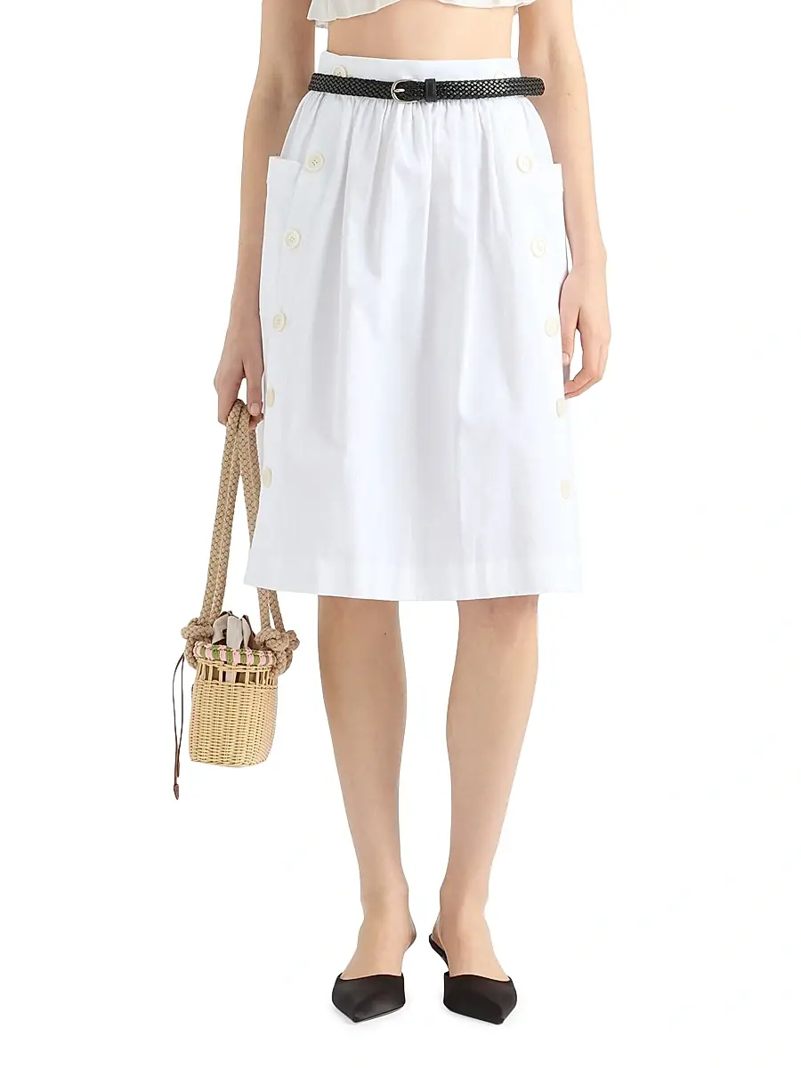 Prada Women's Soft Cotton Gabardine Skirt - White | Thumbnail 2