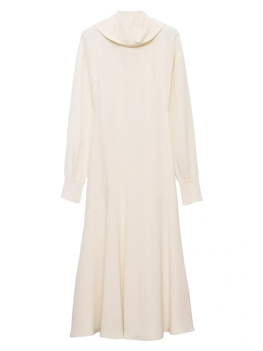 Prada Women's Silk Broadcloth Midi-Dress - Beige Khaki | Image 1 Prada Women's Silk Broadcloth Midi-Dress - Beige Khaki | Image 1