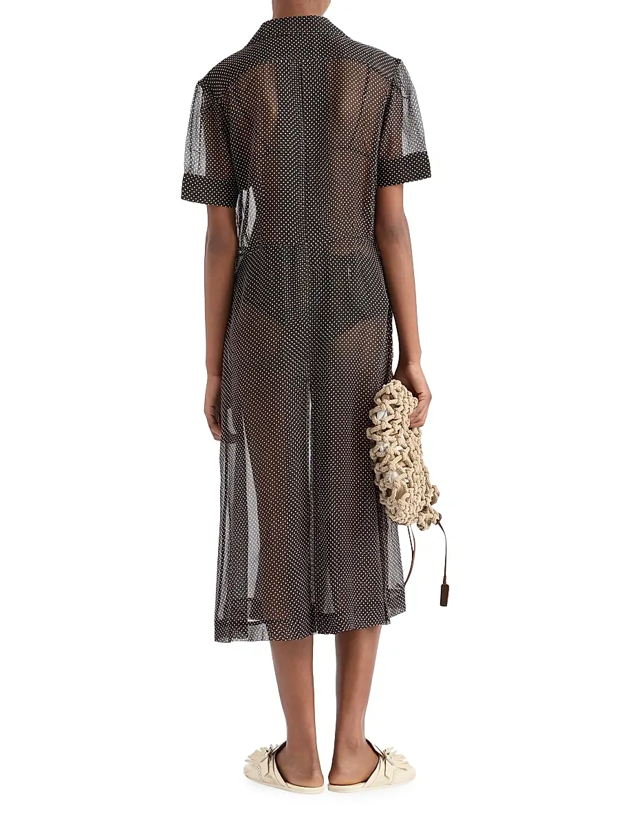Prada Women's Polka-Dot Silk Chiffon Shirt Dress - Black | Thumbnail 3