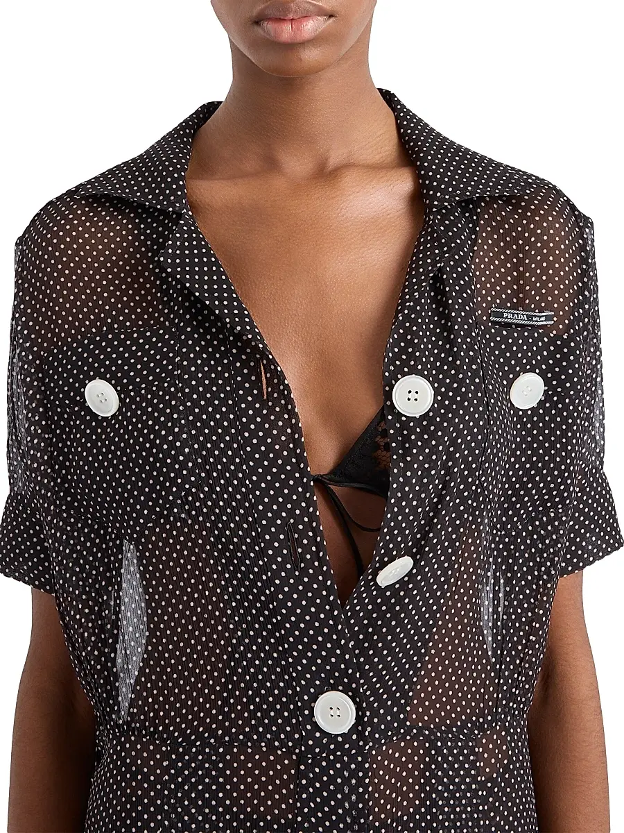 Prada Women's Polka-Dot Silk Chiffon Shirt Dress - Black | Thumbnail 5