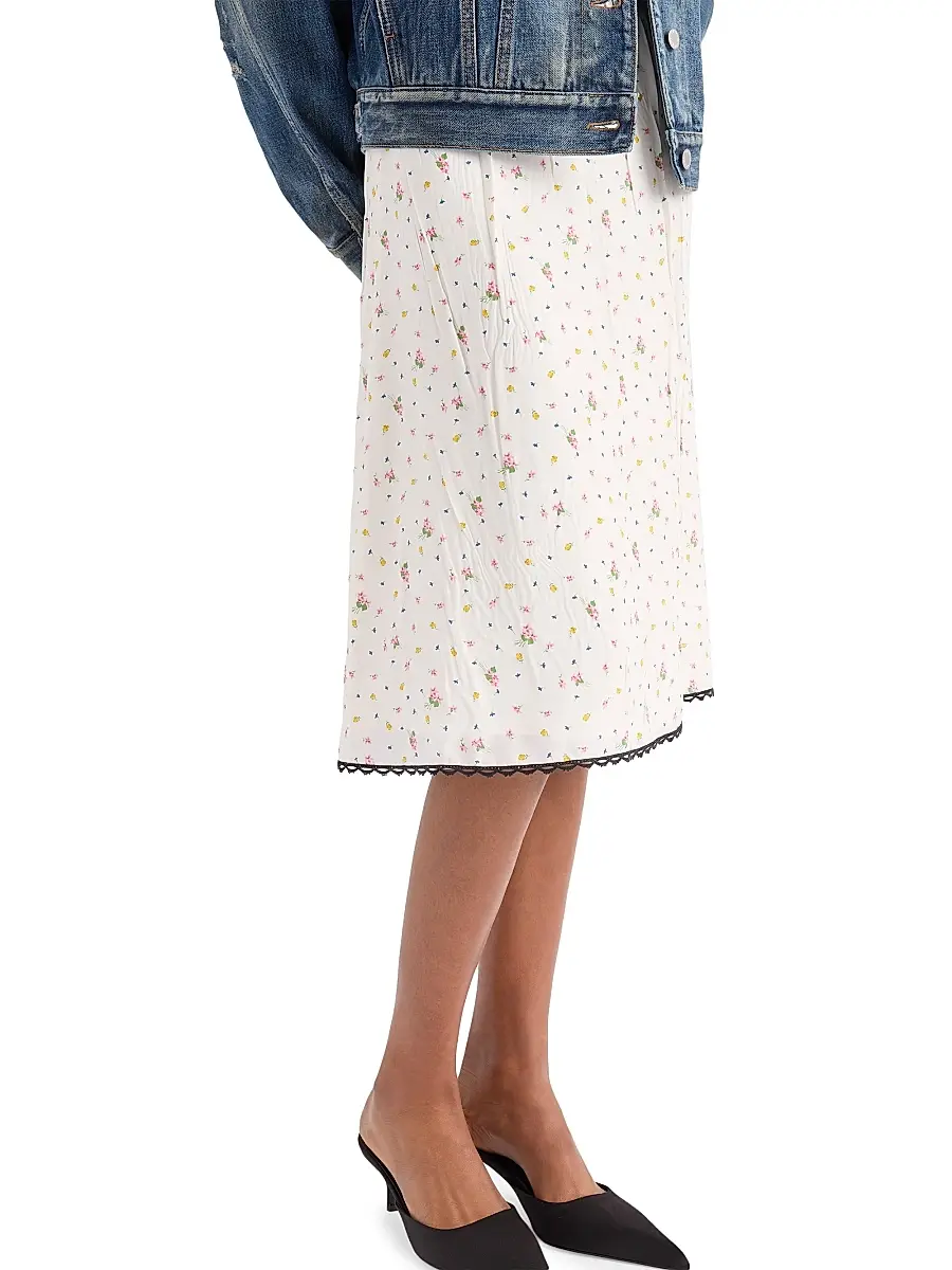 Prada Women's Floral Print Ponge Skirt - White | Thumbnail 3 Prada Women's Floral Print Ponge Skirt - White | Thumbnail 3