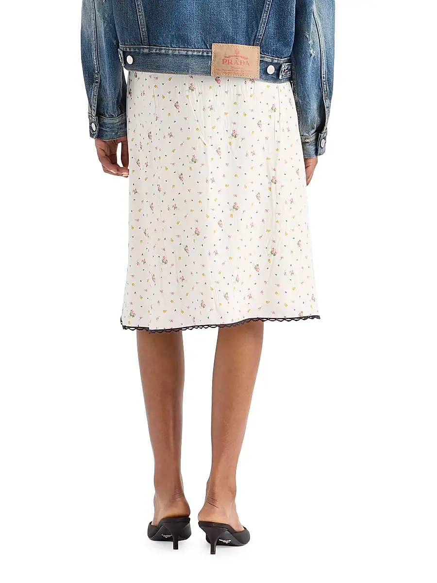 Prada Women's Floral Print Ponge Skirt - White | Thumbnail 5 Prada Women's Floral Print Ponge Skirt - White | Thumbnail 5