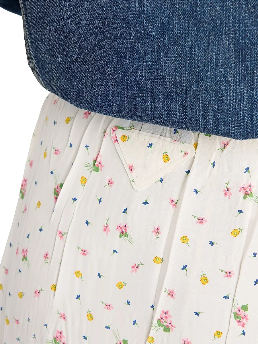 Prada Women's Floral Print Ponge Skirt - White | Thumbnail 6 Prada Women's Floral Print Ponge Skirt - White | Thumbnail 6