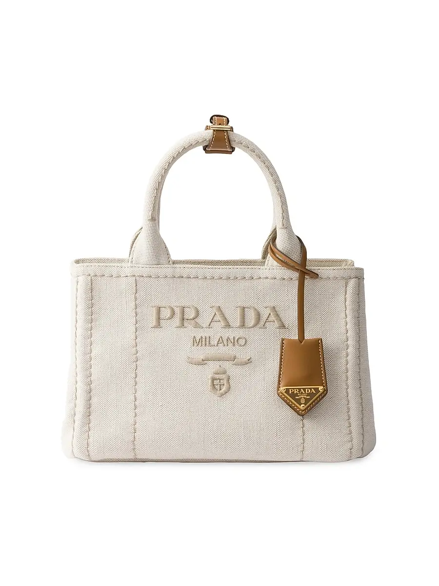 Prada Women's Linen Blend Top Handle Bag - Beige Khaki | Image 1 Prada Women's Linen Blend Top Handle Bag - Beige Khaki | Image 1