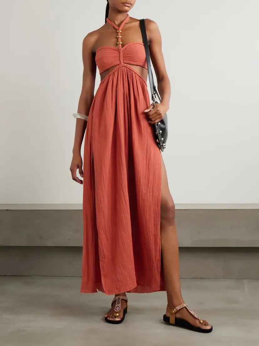 Isabel Marant Justine Embellished Cutout Cotton-gauze Halterneck Maxi Dress | Thumbnail 2 Isabel Marant Justine Embellished Cutout Cotton-gauze Halterneck Maxi Dress | Thumbnail 2