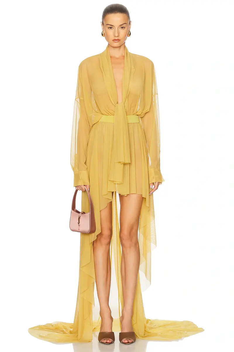 Norma Kamali Hi Low Super Oversized Boyfriend Shirt Flared Gown With Bow | Image 1 Norma Kamali Hi Low Super Oversized Boyfriend Shirt Flared Gown With Bow | Image 1