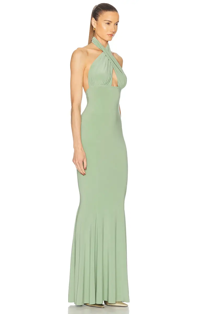 Norma Kamali Cross Halter Fishtail Gown | Thumbnail 2